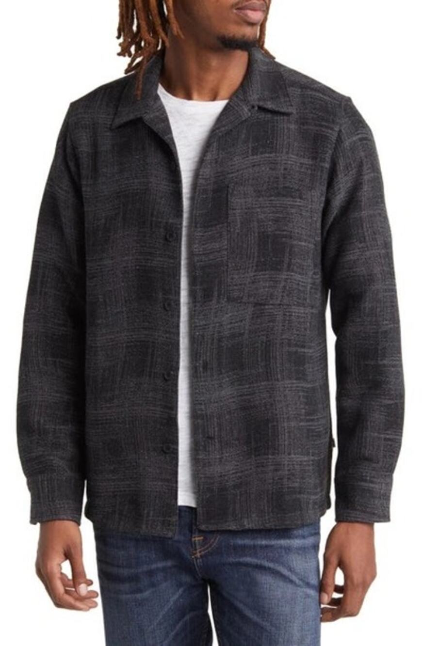 NN07 Julio Jacquard Button Up Shirt Gray Check Plaid Overshirt Approx M Shacket